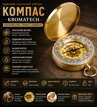 Компас жидкостный Kromatech 45 мм в латунном корпусе с крышкой, туристический карманный компас Kromatech фото
