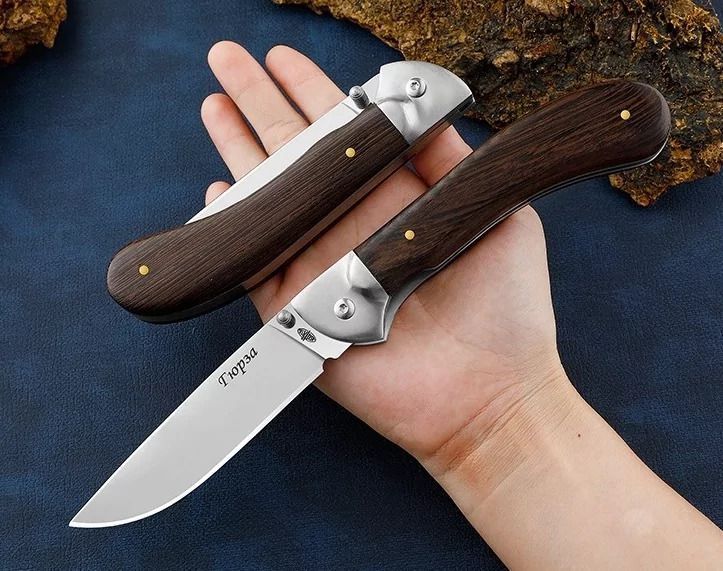 Складной нож Gurza из стали 65Х13 с деревянной рукоятью и чехлом Gurza фото