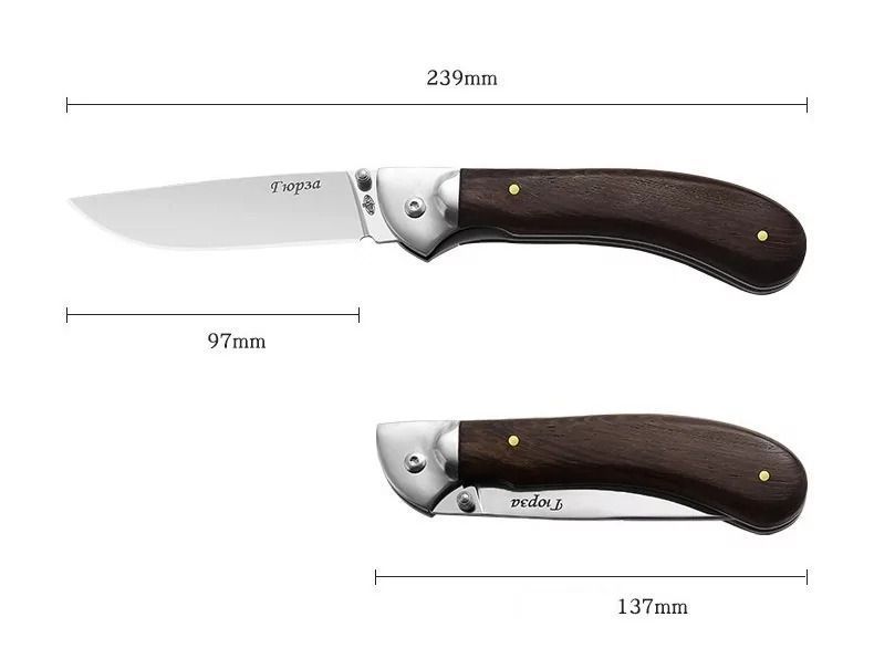 Складной нож Gurza из стали 65Х13 с деревянной рукоятью и чехлом Gurza фото