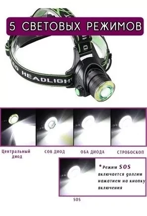Налобный фонарь KJ600000, T6 + COB, аккумуляторный, зум, до 1000 м, 1200 лм KJ600000 фото