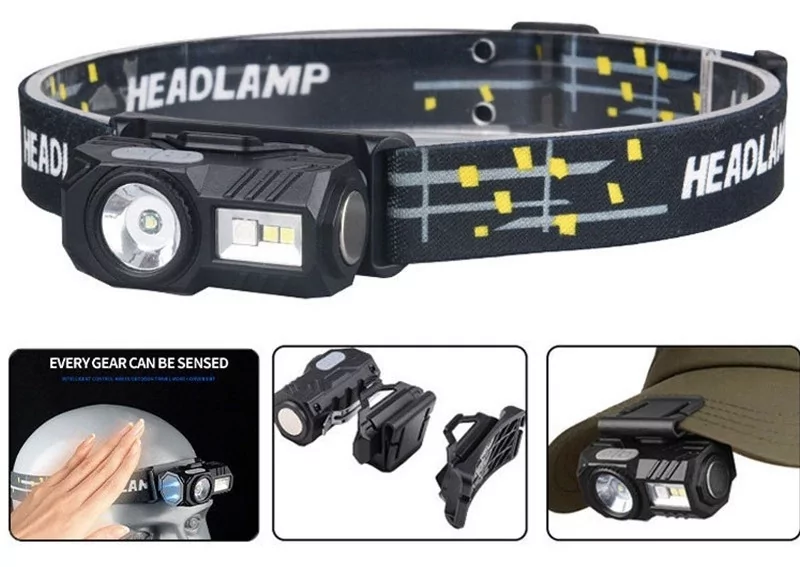 Налобний ліхтар W700, акумуляторний, XPE + SMD, сенсор, кольорове світло, Type-C, 2в1 W700 фото
