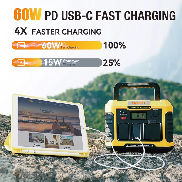 Портативна зарядна станція BALDR A350 346Wh 330W, Power Station з LCD-дисплеєм, USB-C PD, бездротовою зарядкою та підтримкою сонячних панелей A330 фото